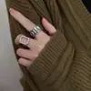 Anillo Cuadrado Hueco Geométrico para Mujer Anillo Abierto Irregular Retro Personalizado Anillo para Dedo Índice Hip-Hop Punk