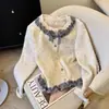 Cardigan de Punto Chic Estilo Coreano con Volantes y Cuello Redondo para Mujer, Nuevo Diseño de Otoño con Suéter Chaqueta de Lazo
