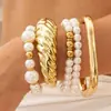 Moda Retro Europea y Americana Joyería Transfronteriza Pulseras Apilables Geométricas Simples Pulsera Abierta Redonda Dorada Pulido Conjunto