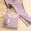 Conjunto de ropa interior térmica de lana y seda, forrado de felpa, engrosado, cómodo, sin costuras, ajustado, top y pantalones de otoño, conjunto de capa interior, venta al por mayor