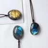 Pingente de Labradorita de Cristal Natural Estilo Étnico Pedra da Lua Cor de Fogo Colar Unissex Pingente Joia Ametista