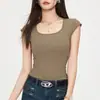 Top Justo com Bojo Embutido, Estilo Tomara-que-caia, Seda Gelada # 9915 Camisola Sem Mangas com Bojo
