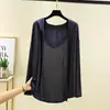 Cardigan con Capucha de Manga Larga de Modal Estilo Nuevo de Verano Holgado Casual de Longitud Media Camisa para Aire Acondicionado Prenda Exterior