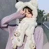 Gorro de Osito para Niños Invierno Lindo Versátil Lana Cálido Esponjoso Gorro Bufanda Conjunto de Una Pieza Otoño e Invierno