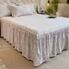 Falda de cama de algodón puro engrosada, fresca y simple, pieza única, sábana bajera antideslizante, funda protectora para colchón, funda de algodón puro cepillado Simmons
