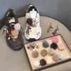 Zapatos de Bolas de Pelo Estilo Fengejia Otoño e Invierno con Borlas Florales, Hebillas para Cordones con Estampado de Leopardo y Perlas, Accesorios, Hebillas Decorativas de Piel de Visón Sintético