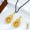 Tienda de Oro Mismo Estilo Arena Dorada Porcelana Azul y Blanca Incrustada de Diamantes Colgante de las Cuatro Bellezas de la Vida Nuevo Estilo Chino Hueco Colgante de Calabaza Cadena de Suéter