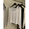 220g de caxemira, 40% viscose, 27% algodão, 27% acrílico, 6% elastanoCamiseta feminina de manga longa, imitação de duas peças, blusa base para primavera e outono