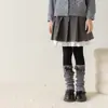 Calcetines de algodón estilo bota para niñas, otoño e invierno, con textura similar a la piel de oveja, con estampado de cuadros retro y un lazo, calcetines de tubo largos para bebés