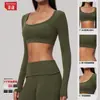 Nuevo top deportivo Zechuang cepillado con cuello en U, elástico, ajustado, a la altura del pecho, ropa corta para fitness, manga larga 9599
