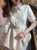 Vestido Platycodon Francés, Elegante Vestido de Princesa Entallado en la Cintura, Falda de Hada Delicada, Minifalda con Cuello Polo Texturizado