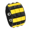 Pulsera Punk Cuadrada con Remaches para Hombre, Moda Europea y Americana, Estilo Callejero Negro y Amarillo, Pulsera para Discoteca Halloween, Pulsera Sencilla de Cuero