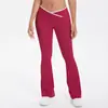 Calça de Yoga Apertada Cor da Pele Estilo Europeu e Americano com Cruz de Cor Contrastante Cintura Alta Perna Larga Flare Calças Longas Esportivas de Corrida Fitness Secagem Rápida