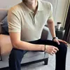 Camiseta Polo de Manga Corta de Punto Fino de Lujo para Hombre Verano 2026 Corte Ajustado Elástica con Cuello de Vestir