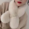 Cachecol Feminino Outono e Inverno Estilo Coreano Imitação Rex Coelho Mao Mao All-match Quente Estilo Japonês Celebridade da Internet Pelúcia Onda Ponto Cruzado Pescoço Moda