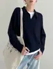 M1U Estilo Old Money Polo Tricô Primavera e Outono Lã Australiana Solto Manga Longa Suéter para Mulheres