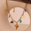 Collar de Acero Inoxidable Chapado en Oro de 18K con Colgante Estilo Sudasiático, Cadena Hecha a Mano, Personalidad Creativa de Nicho Europeo y Americano, Color, Collar para Mujer