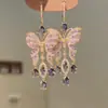 Pendientes Largos de Borla Mariposa Vintage de Alta Gama Estilo Francés con Diamantes Brillantes, Temperamento Ultra-Hada, Pendientes de Diseño Pesado, Accesorios de Moda
