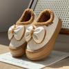 Pantufas de Algodão com Laço para Mulheres, Calcanhar Fechado, Novo Estilo Inverno 2025, Sola Grossa, Antiderrapante, Forradas com Lã, Quentes, Adequadas para Uso Externo, Sapatos de Algodão para Maternidade