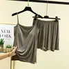 Conjunto de Shorts con Tirantes y Almohadilla en el Pecho de Modal para Mujer, Verano Delgado, Simple, Talla Grande, Ropa Interior para el Hogar, Conjunto de Dos Piezas