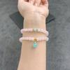 Pulsera de Doble Círculo de Cristal Rosa Natural para Mujer Estilo Dulce Colgante de Calcedonia Azul Nicho Pulsera Versátil Regalo para Novia