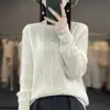 Suéter Básico Feminino Gola Alta Torcida Vintage Cor Sólida Solto Casual para o Dia a Dia Outono e Inverno Suéter 100% Lã