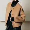 Preço Especial 2026 Design Minimalista Solto Novo Estilo Coreano Gola Redonda Abotoado Curto Lã Dupla Face Acolchoado