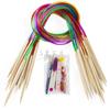 Agujas de bambú de doble punta transfronterizas, aguja de lana, aguja de bambú carbonizado alargada, aguja de aro de bambú blanqueado de tubo de color para suéter 120cm