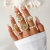 Anel Yongge Jewelry Liga Flor Strass Pérola Conjunto de Anéis Geométricos Barrocos Vintage