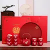 Set de Ceremonia de Té para Celebración de Boda, Suministros de Compromiso Estilo Chino, Bandeja Roja de Dote Nupcial, Tetera, Caja de Regalo para Juego de Té