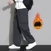 Otoño e Invierno Forrados de Felpa Cálidos Overoles Rectos Pantalones de Carga para Hombre Primavera y Otoño Marca de Moda Pantalones Deportivos Sueltos Pantalones Casuales