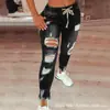 Tk Amazon Aliexpress Jeans Feminino Cross-Border Europeu e Americano Cintura Elástica Cintura Alta Rasgado Skinny Cadarço Calças Tm
