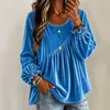 Ropa Femenina Transfronteriza Europea y Americana Amazon Otoño e Invierno Nuevo Color Sólido Terciopelo Cuello Redondo Manga Larga Holgado Irregular Plisado Top