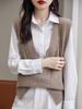 Chaleco de lana 100% pura, abrigo de primavera y otoño, suéter de punto para mujer, chaleco holgado de cuello en V para invierno, ropa exterior