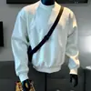 Sudadera negra Cleanfit de cuello redondo para hombre, sin capucha, estilo americano, peso pesado, camiseta de manga larga, cuello pequeño, adecuada como capa base
