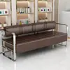 Barbería, Sillón de Espera para Peluquería, Área de Descanso para Tienda de Belleza y Ropa, Sofá de Acero Inoxidable Chapado en Oro, Banco Largo para Área de Espera