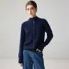 Cardigã de cashmere macio e suave com gola semi-alta, de cashmere puro espesso, para mulheres, suéter de tricô de manga comprida, peça de outer wear elegante