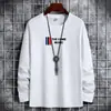 Camiseta de manga larga para hombre 2023 nueva ropa de primavera y otoño para hombre cuello redondo algodón camiseta básica para estudiante holgada talla grande top