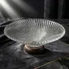 Prato de Frutas de Vidro Levemente Luxuoso para Uso Doméstico na Sala de Estar, Prato de Frutas Transparente com Pés Altos e Padrão de Diamante, Prato para Lanches e Frutas Secas, Prato Criativo para Sobremesas