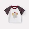 Conjunto de Camiseta de Color Bloque de Dibujos Animados Delgado de Verano para Bebés y Niños Pequeños, Elegante Conjunto de Dos Piezas de Camiseta Corta a Rayas Estilo Coreano y Pantalones Jogger