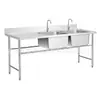Mesa de Lavagem em Aço Inoxidável com Cuba Dupla em Aço Inoxidável Espessada 201 Lavatório para Uso Comercial Aço Inoxidável 304