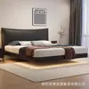 Cama de couro minimalista italiana com arco de vela suspensa e acabamento em couro Nappa 1,5m 1,8m cama de casal para quarto principal