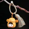 Colgante de Sombrero de Erudito Tallado de Sándalo Dorado, Colgante Lindo de Cabeza de Animal de Dibujos Animados, Llavero Borla Encanto para Bolso