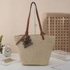 Nova Bolsa de Palha Popular de Ombro Único com Placa de Madeira para Mulheres Moda Casual Verão Férias na Praia Tote de Grande Capacidade Bolsa Tecida