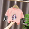 Camiseta de Manga Larga Estilo Nuevo Primavera y Otoño para Niños Medianos y Grandes Manga Rayada Holgada Capa Base Tendencia Niñas Estilo Coreano Patchwork Algodón Puro Top