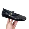 1668-02 Sapatos Mary Jane Quadrados de Couro Trançado Europeus de Alta Qualidade Personalizados para Mulheres, Sapatos Femininos de Tira Única com Salto Baixo