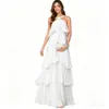 Vestido de noite plus size com design de gola halter estilo europeu e americano, vestido longo de chiffon simples e moderno, vestido tipo bolo emagrecedor para sessões de fotos e festas