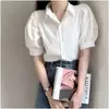 Camisa coreana de verano estilo retro reductora de edad con manga corta, fina y de corte holgado, con mangas abullonadas y cuello
