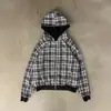 Conjunto de Sudadera con Capucha Retro Estilo INS Otoño/Invierno Camisa a Cuadros Reversible Falsa de Dos Piezas Chaqueta con Cremallera