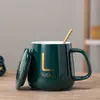 Caneca Criativa Folha Curta Caneca de Café para Casa Caneca de Chá Masculina e Feminina com Tampa e Colher Caneca para Casal Beber Água Fábrica de Origem